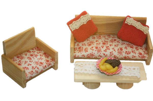 Miniatur - Couch Sessel Tisch - Puppenhaus Puppenstube